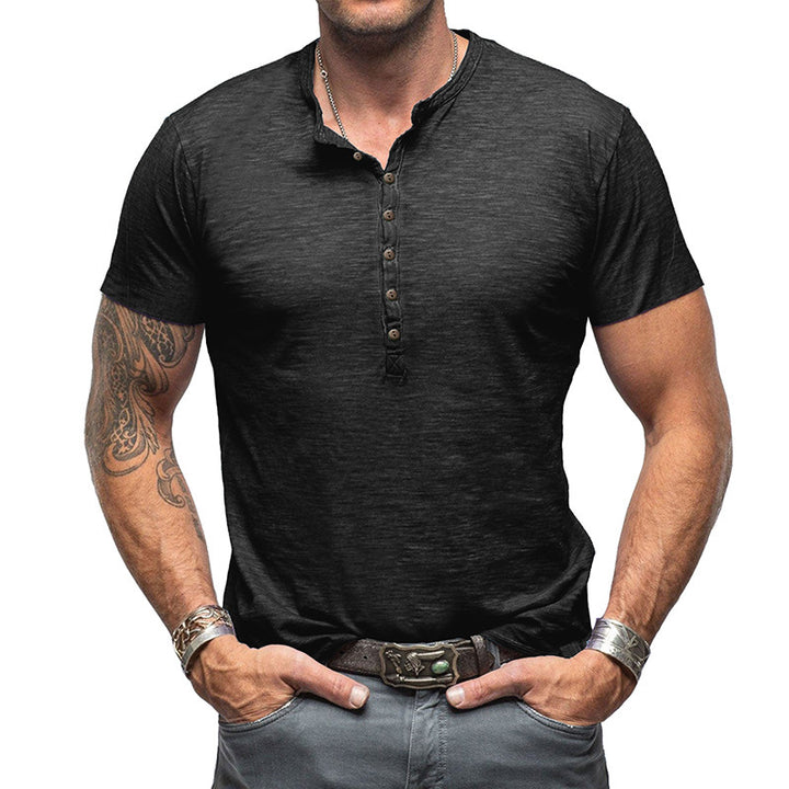 Herren Kurzarm Henley-T-Shirt mit strukturierter Knopfleiste Aliams