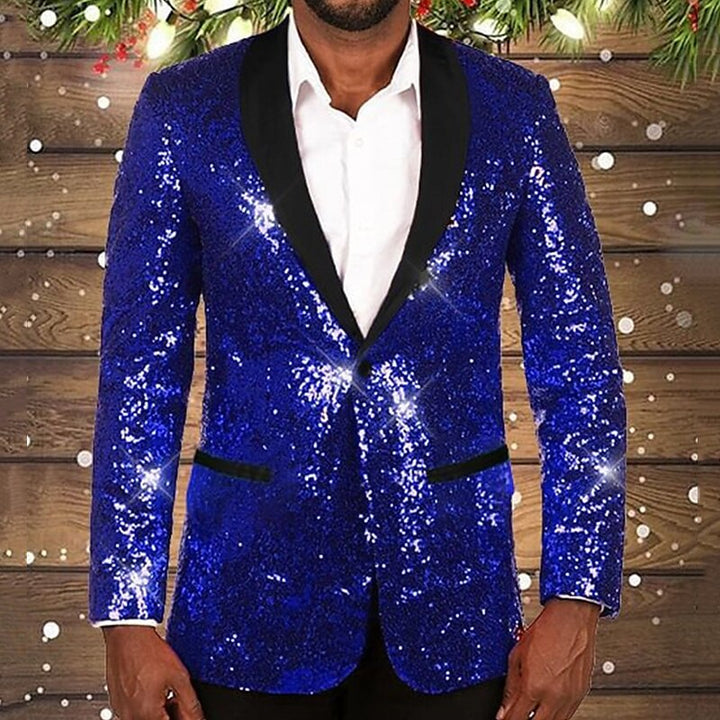 Herren glitzernder Pailletten Blazer mit schwarzem Revers Aliams