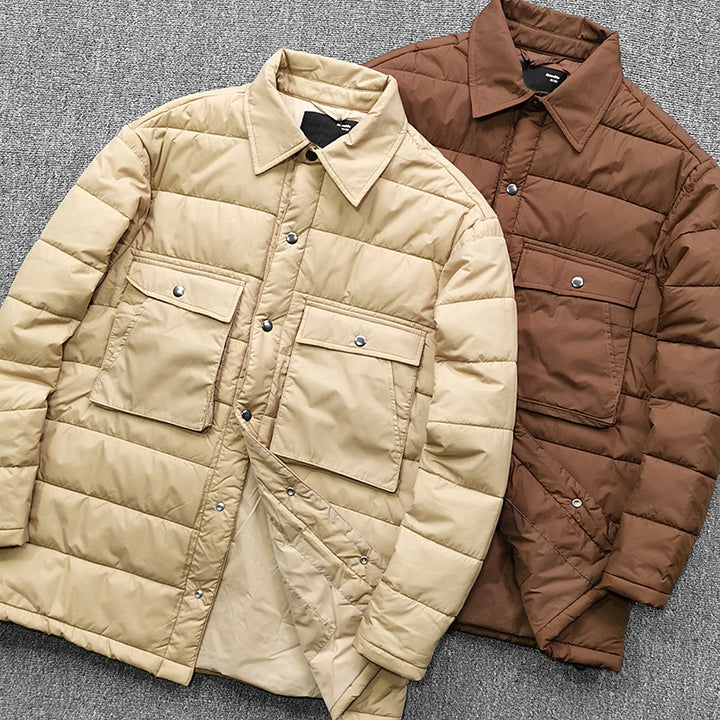 Herren gesteppte Overshirt-Jacke mit praktischen Klappentaschen und robustem Kragen Hedi-Mode