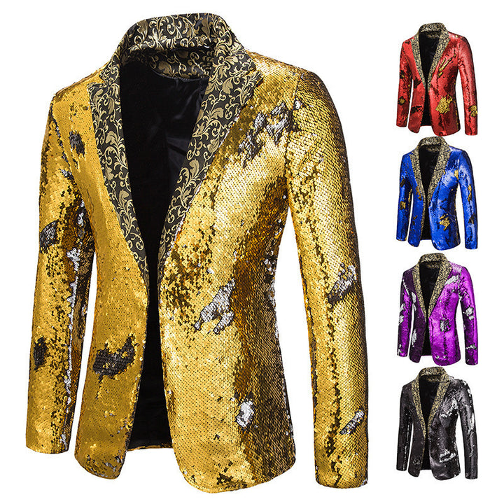 Herren Glitzernde Paillettenblazer mit extravagantem Kragen Aliams