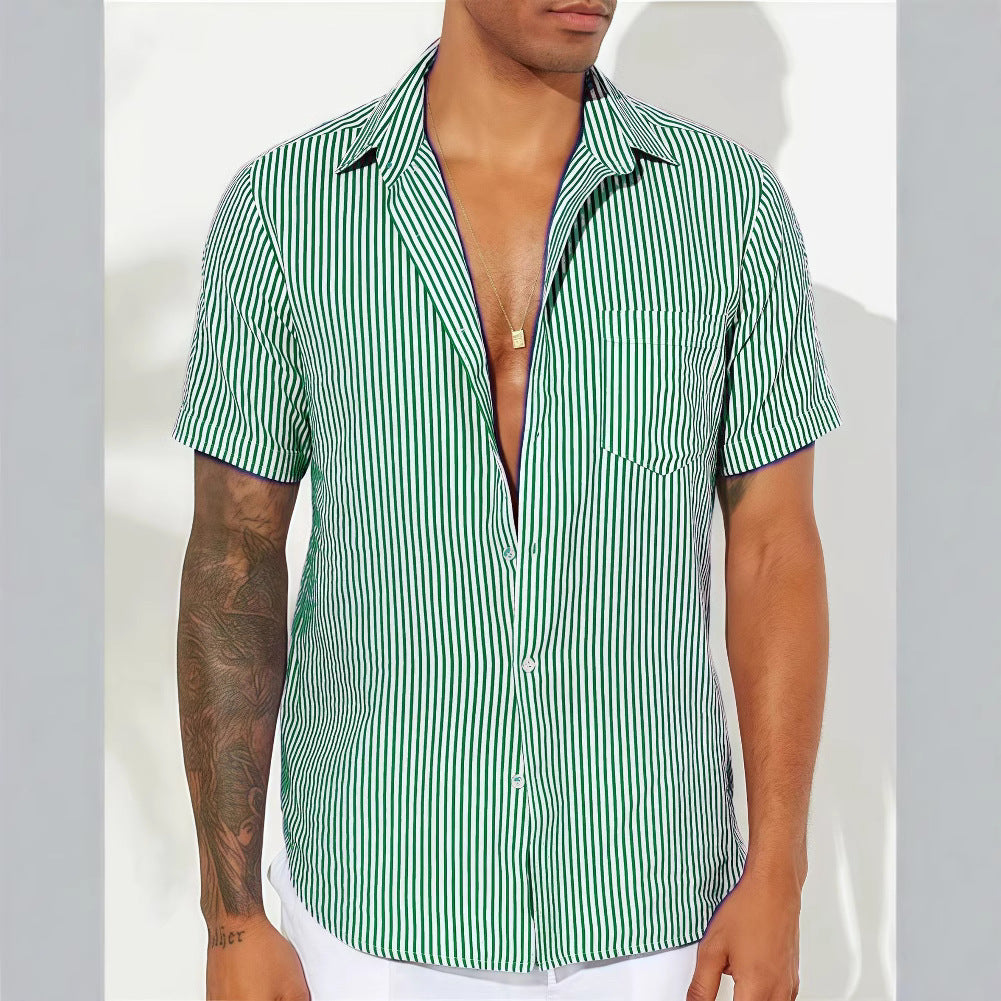 Herren Freizeit gestreiftes kurzärmeliges Button-Up Hemd Aliams