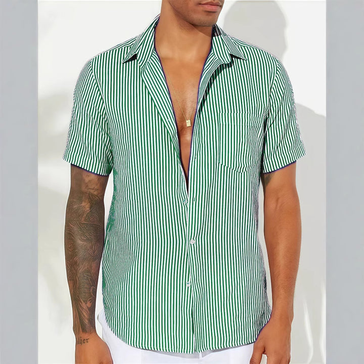 Herren Freizeit gestreiftes kurzärmeliges Button-Up Hemd Aliams