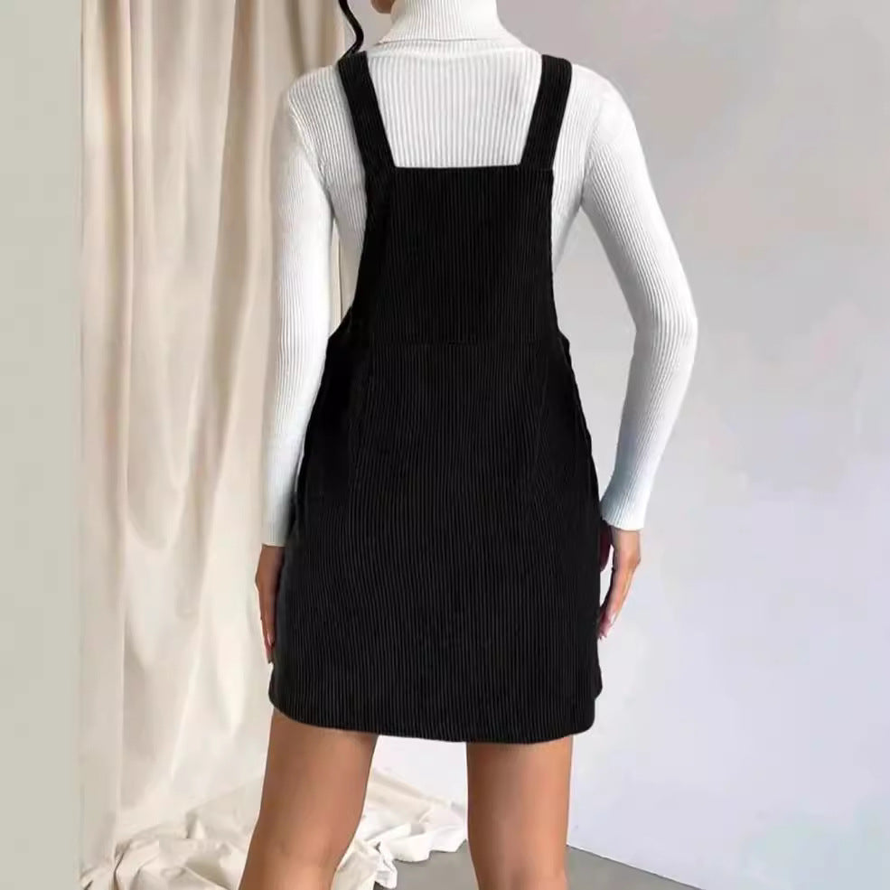 Damen Latzkleid Aus Cord mit Knopfdetails Aliams