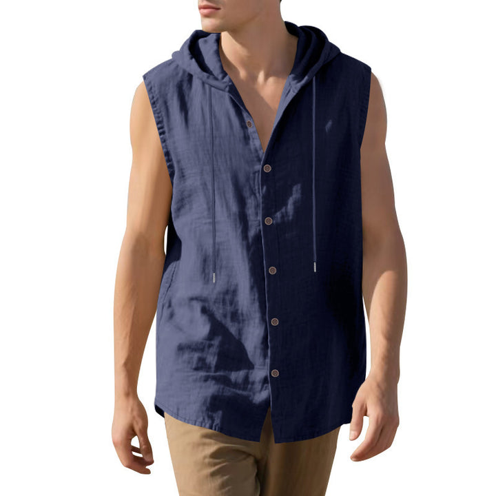 Herren ärmelloses Kapuzenshirt mit Knopfleiste und lässigem Stil Aliams