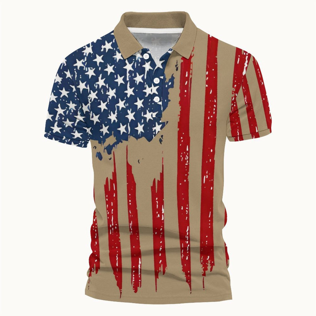 Herren Kurzarm-Polohemd mit kreativem Flaggenmotiv Aliams