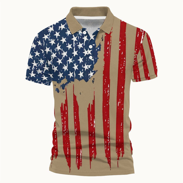 Herren Kurzarm-Polohemd mit kreativem Flaggenmotiv Aliams