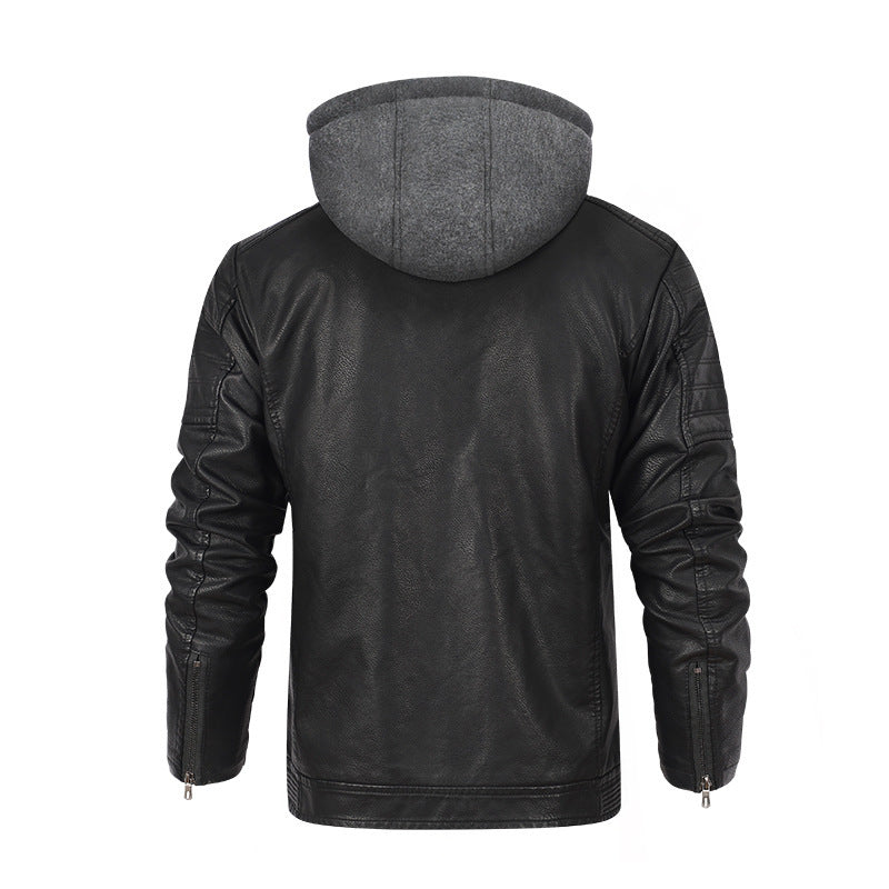 Herren Kunstlederjacke mit abnehmbarem Kapuzenfutter Aliams