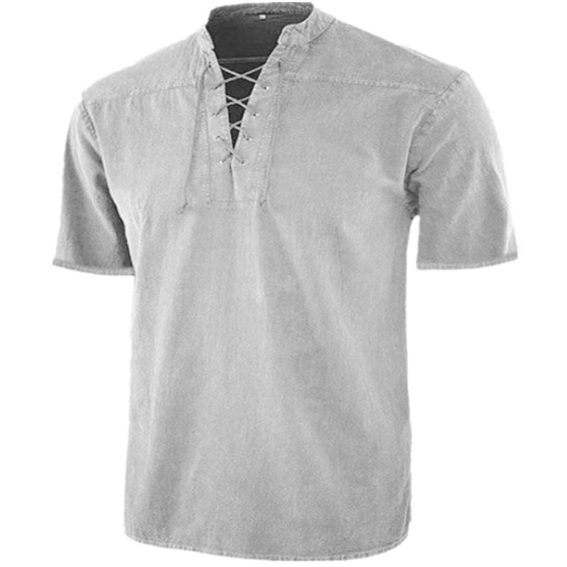 Herren Kurzarmhemd mit auffälligem Schnürdetail Aliams