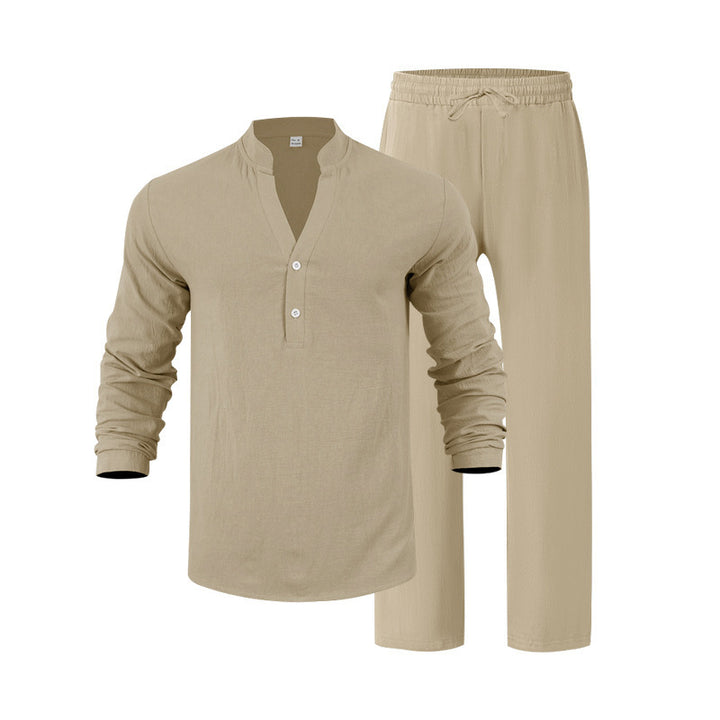 Herren Freizeit-Loungewear-Set mit langärmligem Hemd und bequemen Jogginghosen Aliams