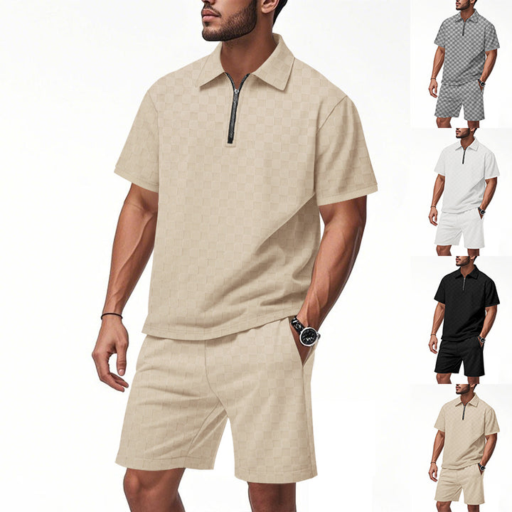 Herren sportliches Kurzarm-Oberteil mit Zipper und bequemen Shorts Aliams