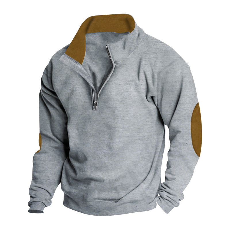 Herren Sweatshirt mit modernem Stehkragen und Lederbesätzen Aliams