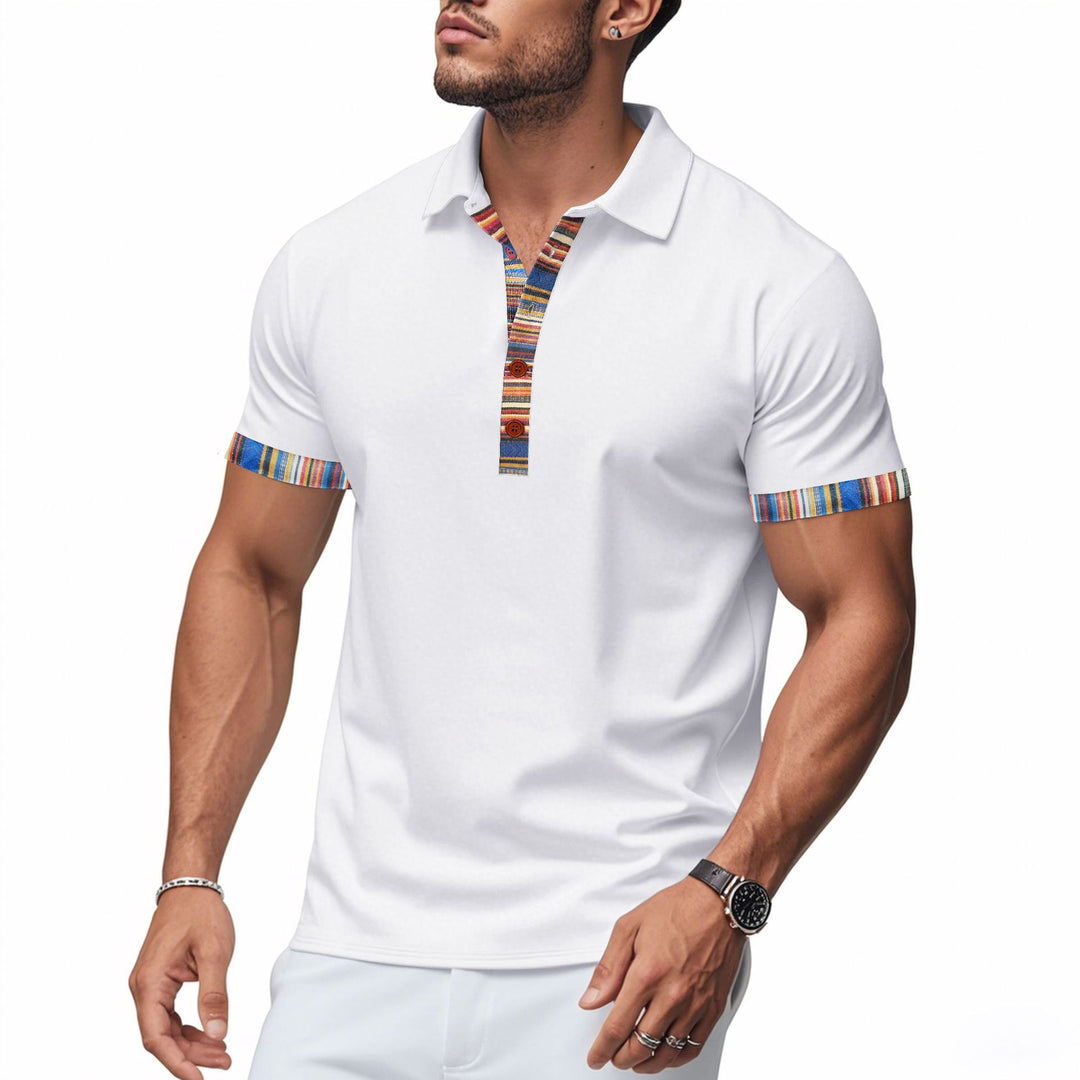 Herren Poloshirt mit modernem V-Ausschnitt und buntem Muster Aliams