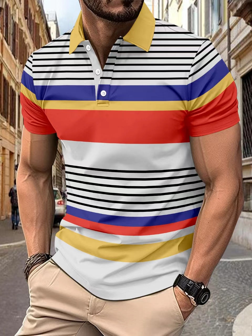 Herren Poloshirt mit modischem Streifendessin und hochwertiger Baumwollmischung Aliams