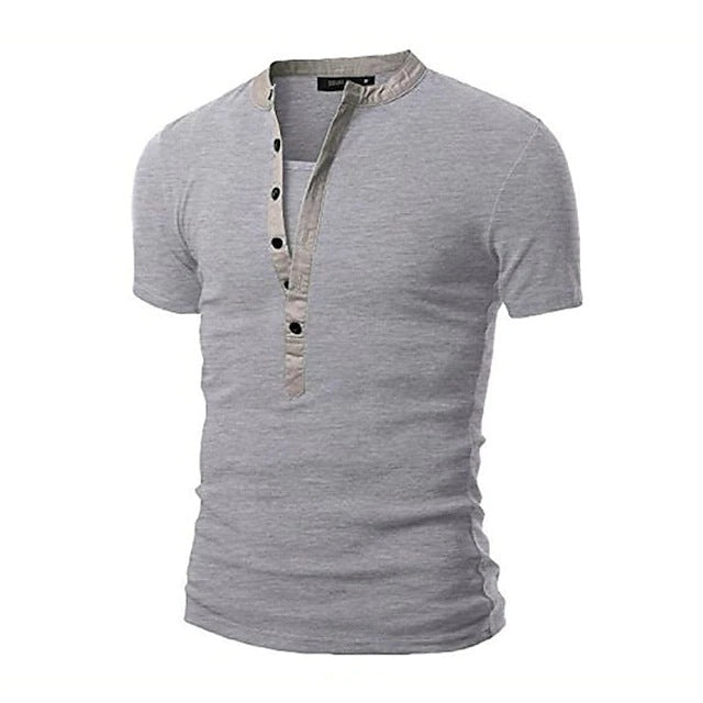 Herren Kurzarm-Henley-Shirt mit dekorativer Knopfleiste Aliams