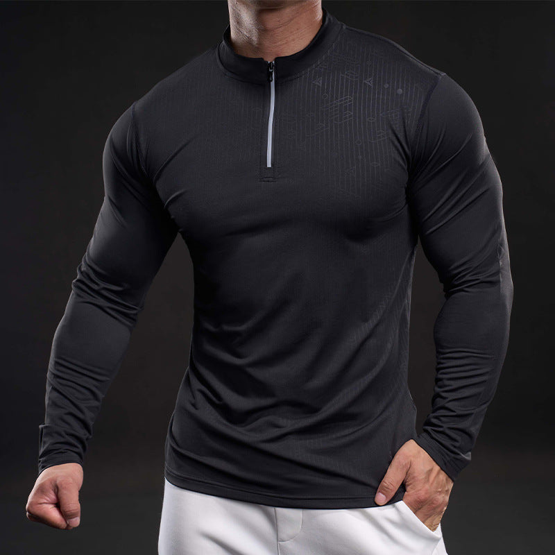 Herren sportliches Langarm-Funktionsshirt mit Stehkragen Aliams