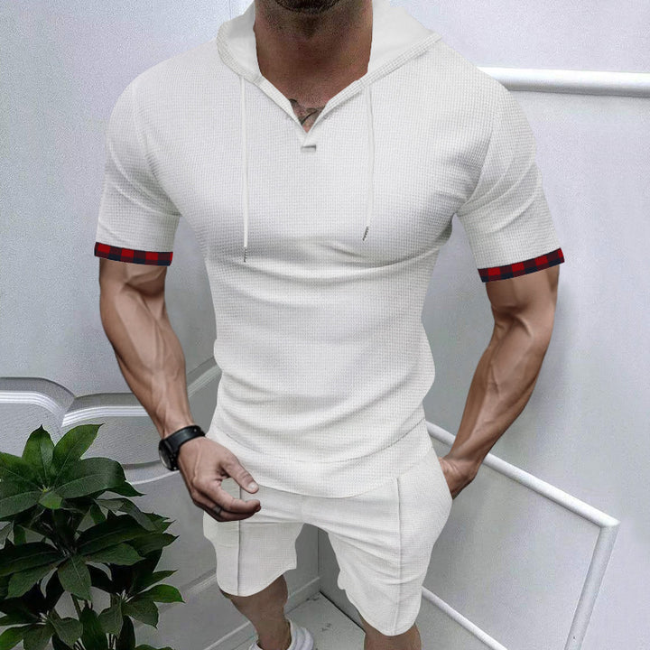 Herren trendiges Kurzarm-Hoodie-Shirt Aliams