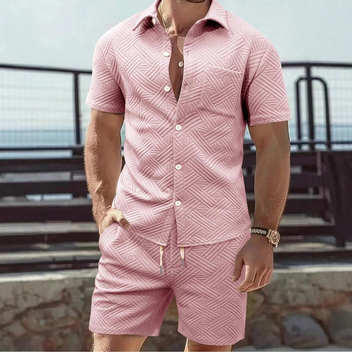 Herren elegantes Kurzarmhemd und Shorts Set mit strukturiertem Design Aliams