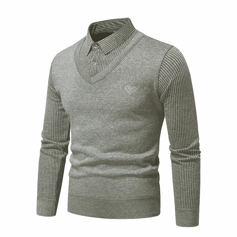 Herren Strickpullover mit V-Ausschnitt und modernem Rippenmuster Aliams