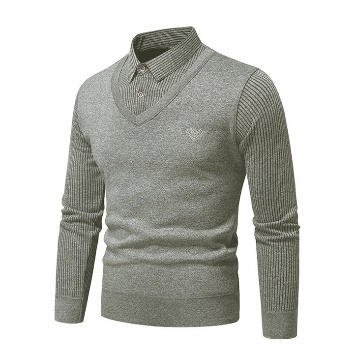 Herren Strickpullover mit V-Ausschnitt und modernem Rippenmuster Aliams