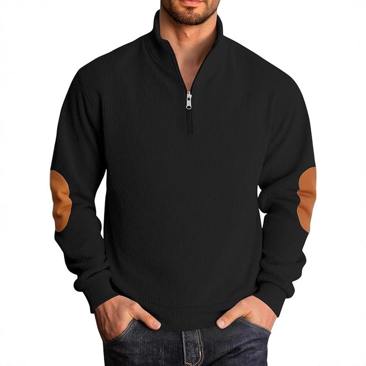 Herren Pullover mit hochgeschlossenem Kragen und kontrastierenden Ellbogenpatches Aliams