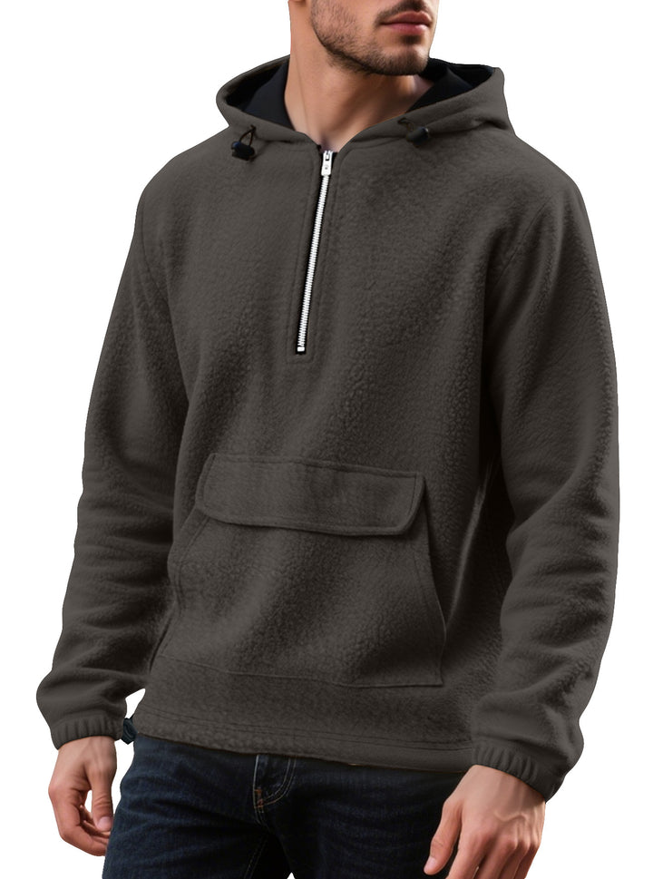 Herren Fleece-Kapuzenpullover mit halbem Reißverschluss und praktischer Kängurutasche Aliams