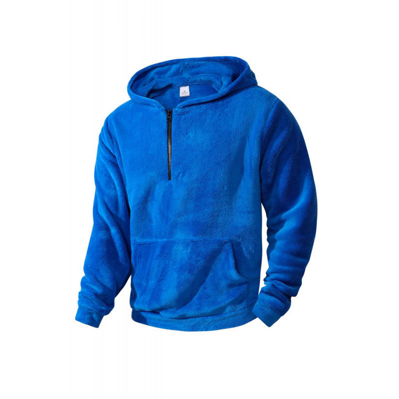 Herren Fleece Pullover mit halblangem Reißverschluss und Kapuze Aliams