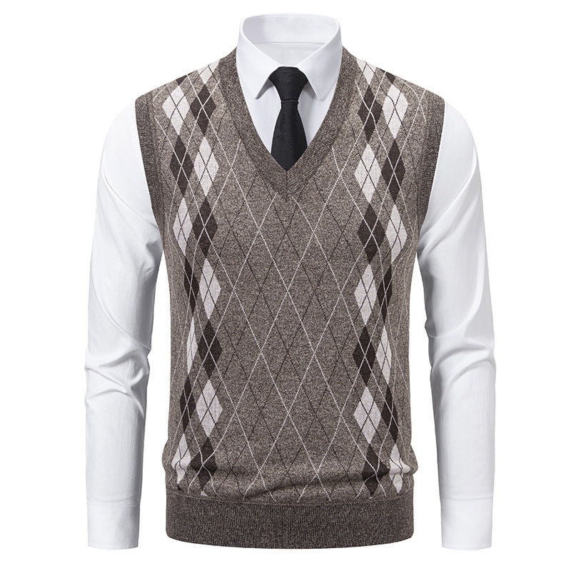 Herren eleganter V-Ausschnitt Pullunder im argyle Muster Aliams