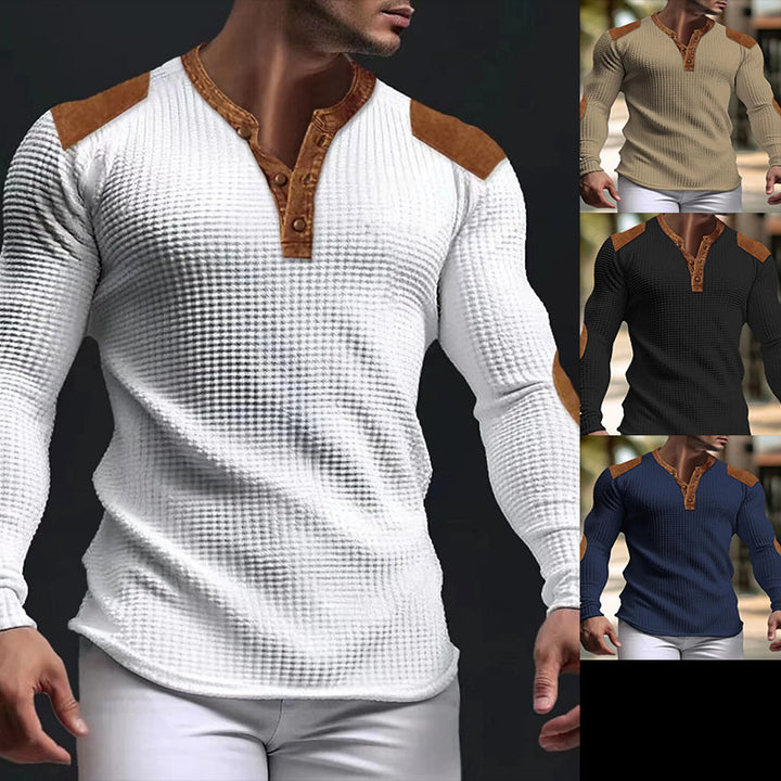 Herren strukturiertes Langarmshirt mit modischen Lederapplikationen Aliams