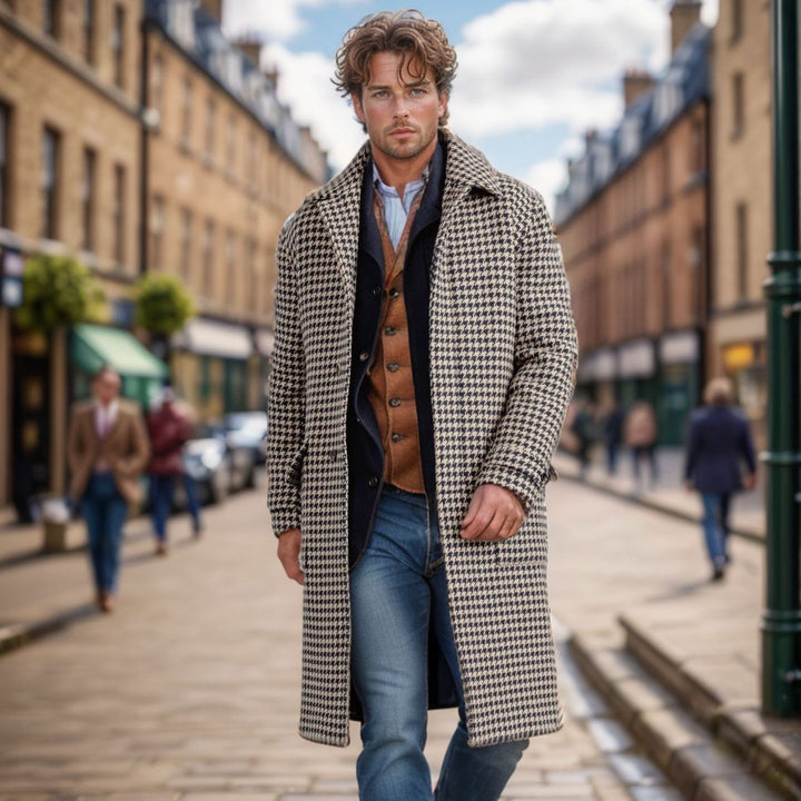 Herren eleganter Karomantel mit strukturiertem Design und praktischen Taschen Aliams