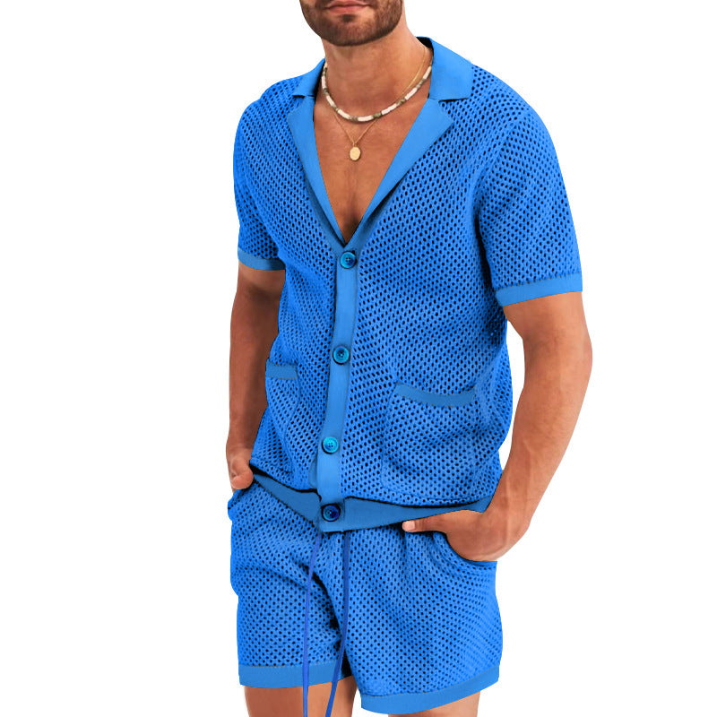 Herren luftiges Sommer-Set mit Netzdesign und elastischem Bund Aliams
