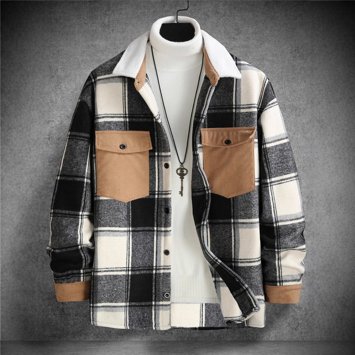 Herren Karo-Flanelljacke mit zwei Brusttaschen und weichem Kragen Aliams