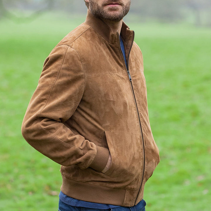 Herren elegante Wildlederjacke im modernen Biker-Stil Aliams