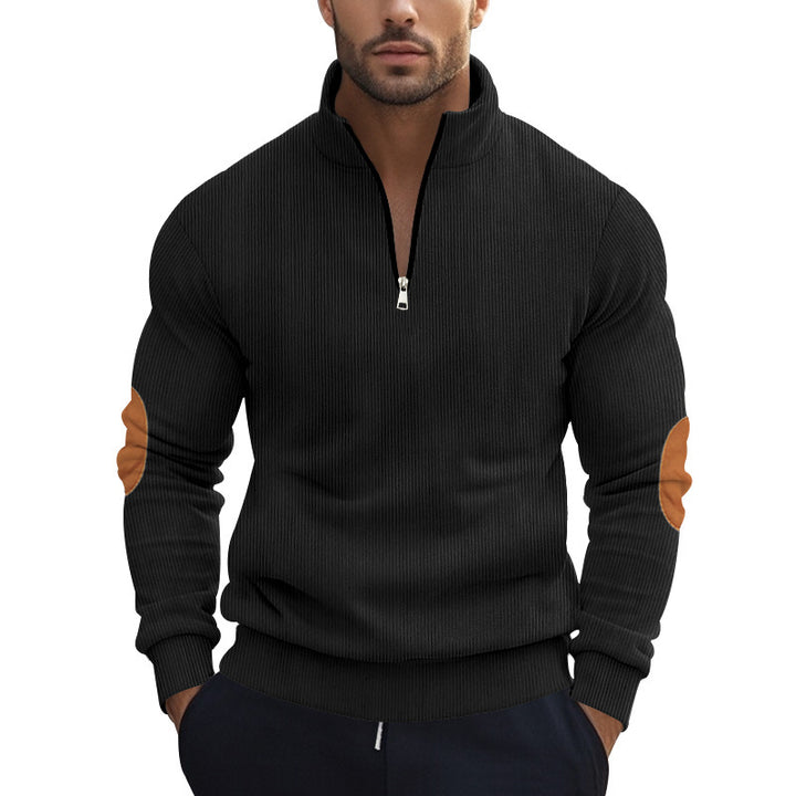 Herren Strickpullover mit modernem Reißverschluss und eleganten Ellbogenpatches Aliams