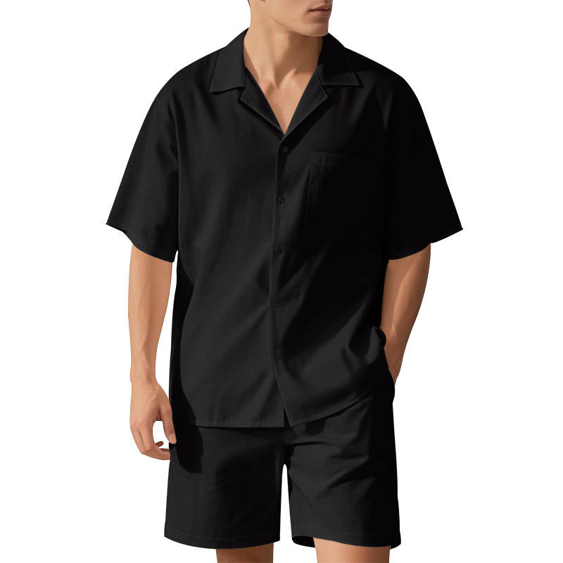 Herren elegantes Kurzarm-Urlaubs-Outfit bestehend aus Hemd und Shorts Aliams