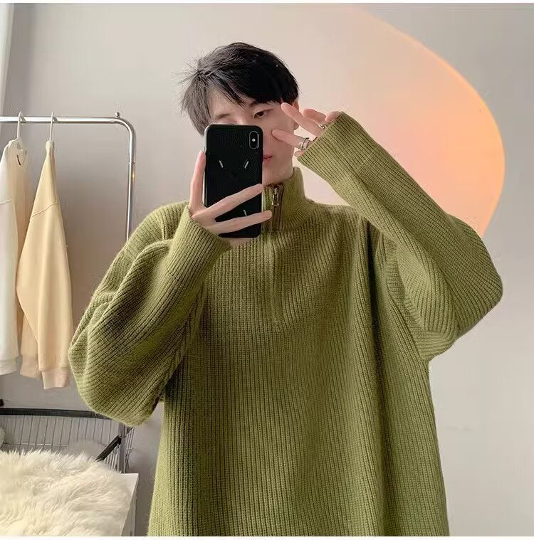 Herren Grobstrickpullover mit Stehkragen und Reißverschluss Aliams