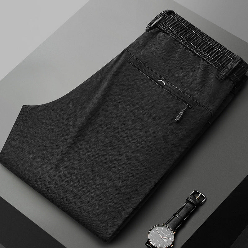 Herren bequeme Stretch-Hose mit elastischem Bund und seitlichen Reißverschlusstaschen Aliams