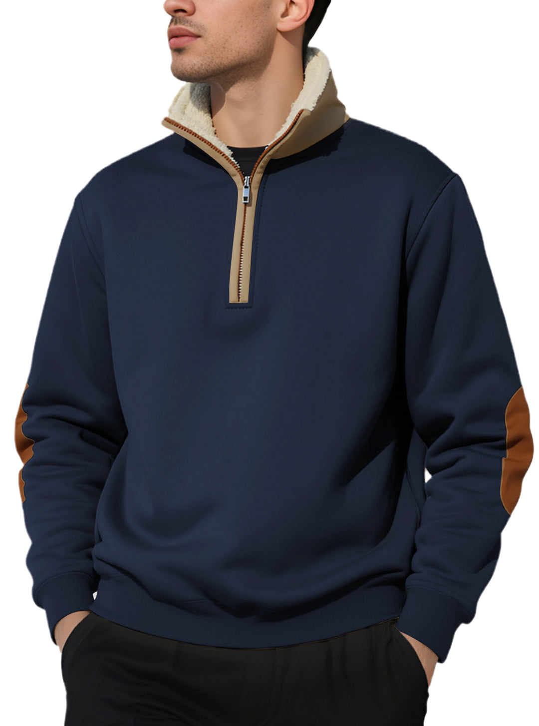 Herren Kapuzenpullover mit halbem Reißverschluss und weichem Fleecefutter Aliams