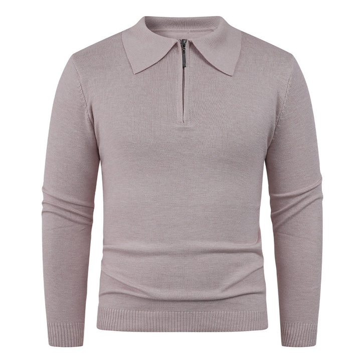 Herren Strickpullover mit halb offenem Kragen und feiner Rippenstruktur Aliams