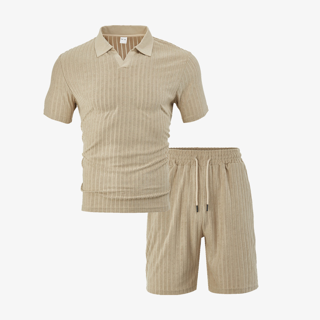 Herren Freizeit-Set aus strukturiertem Baumwollmix mit modischem V-Ausschnitt und elastischem Bund Aliams