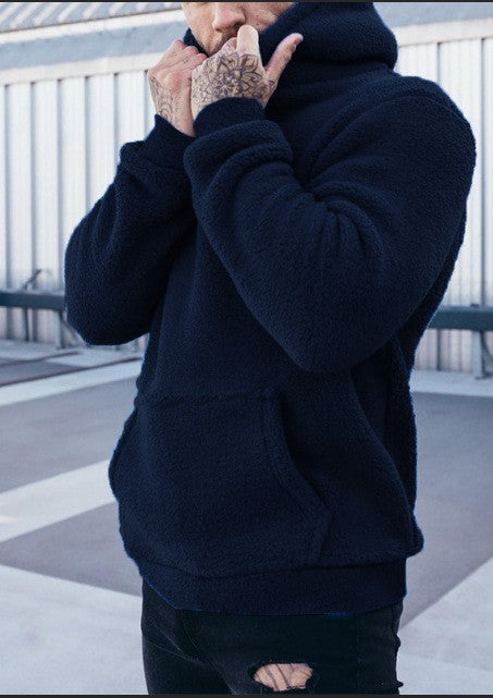 Herren Kapuzenpullover aus weichem Teddy-Material mit praktischer Kängurutasche Aliams