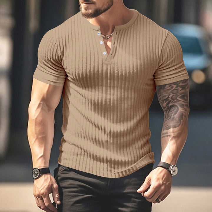 Herren Kurzarm-Rippenshirt mit modischem Henley-Ausschnitt Aliams