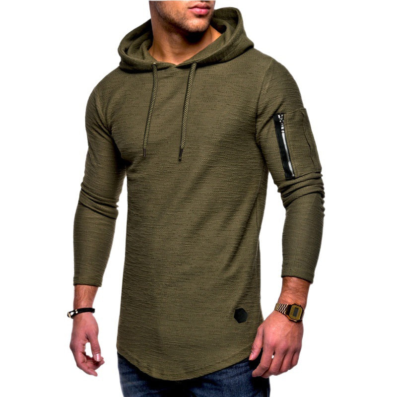 Herren Kapuzenpullover mit asymmetrischem Schnitt und Reißverschlusstasche Aliams