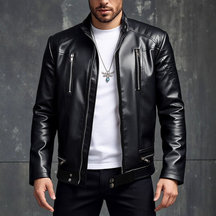 Herren Premium Kunstlederjacke mit stylischem Reißverschluss Aliams