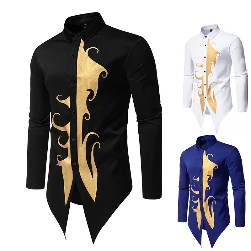Herren langärmliges Designerhemd mit einzigartigem Muster und asymmetrischem Schnitt Aliams