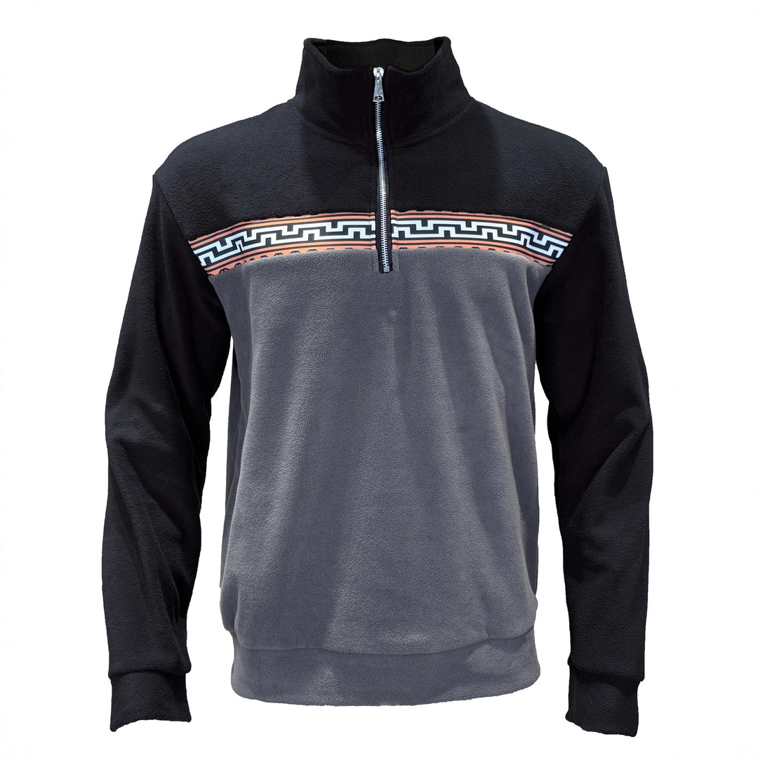 Herren Fleece-Pullover mit stylishem Stehkragen und farblich abgesetztem Muster Aliams