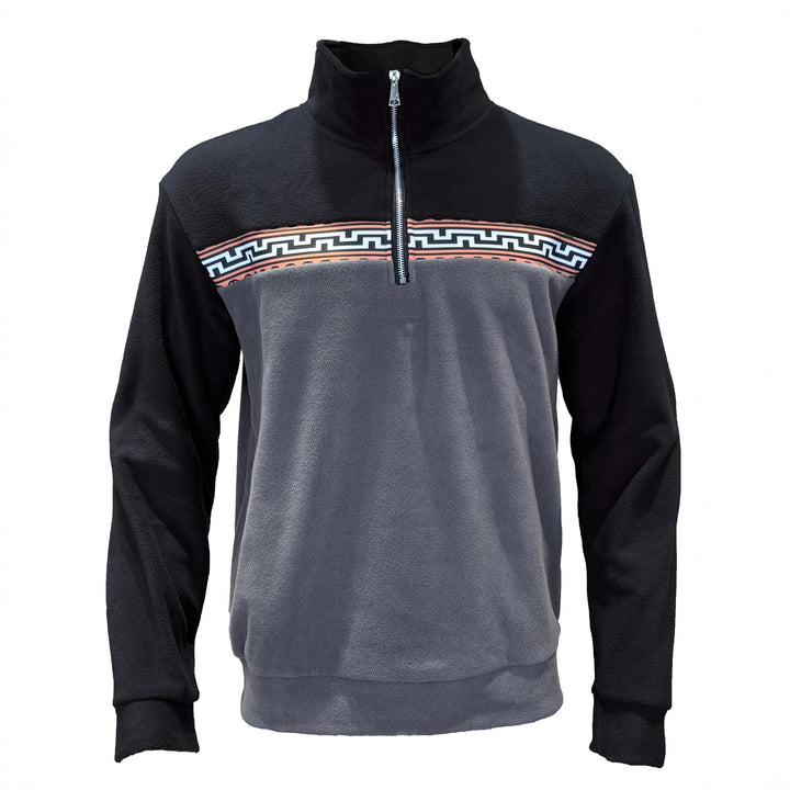 Herren Fleece-Pullover mit stylishem Stehkragen und farblich abgesetztem Muster Aliams