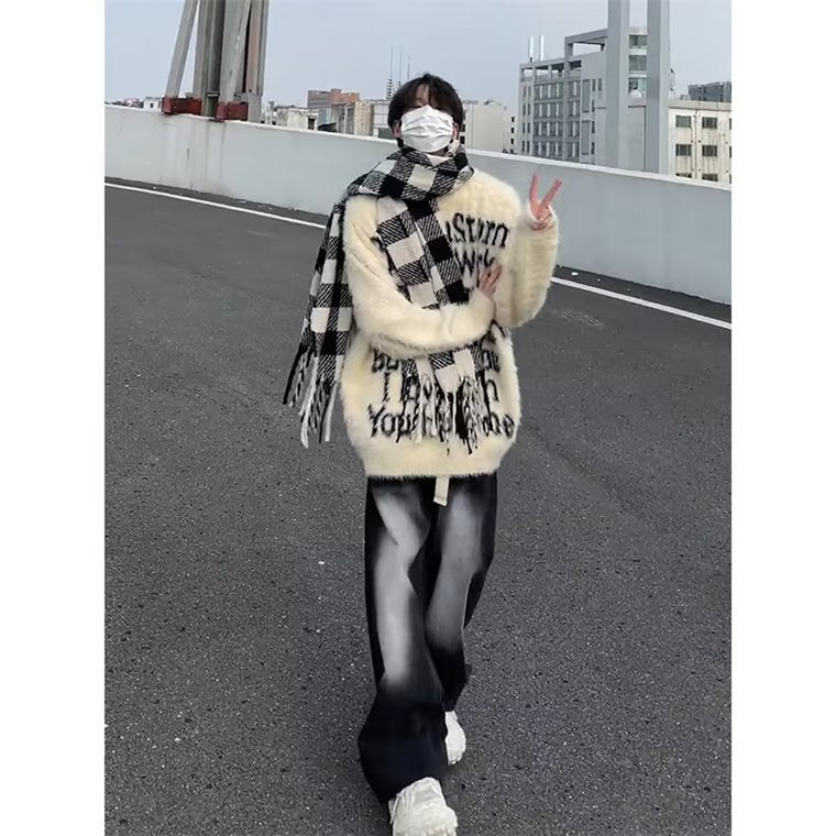 Unisex Oversized Pullover mit kreativem Schriftzug Aliams