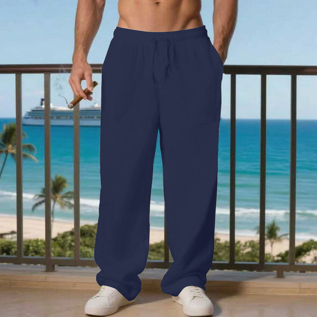 Herren entspannte Leinenhose mit seitlichen Eingrifftaschen Aliams