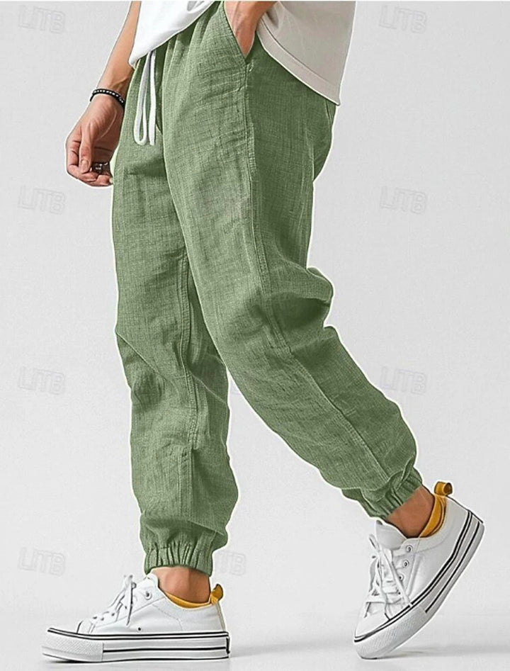 Herren Bequeme Leinenhose mit elastischem Bund und seitlichen Taschen Aliams