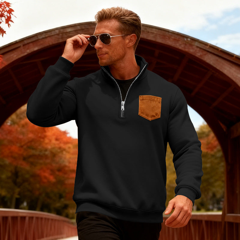 Herren Fleecepullover mit halbem Reißverschluss und praktischer Brusttasche Aliams